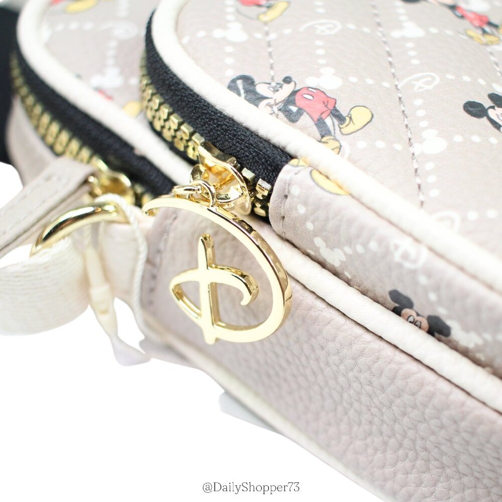 Disney Women's Luxe Mickey Mouse Patterned with Ears Quilted Beige Crossbody Bag - Picture 3 of 10